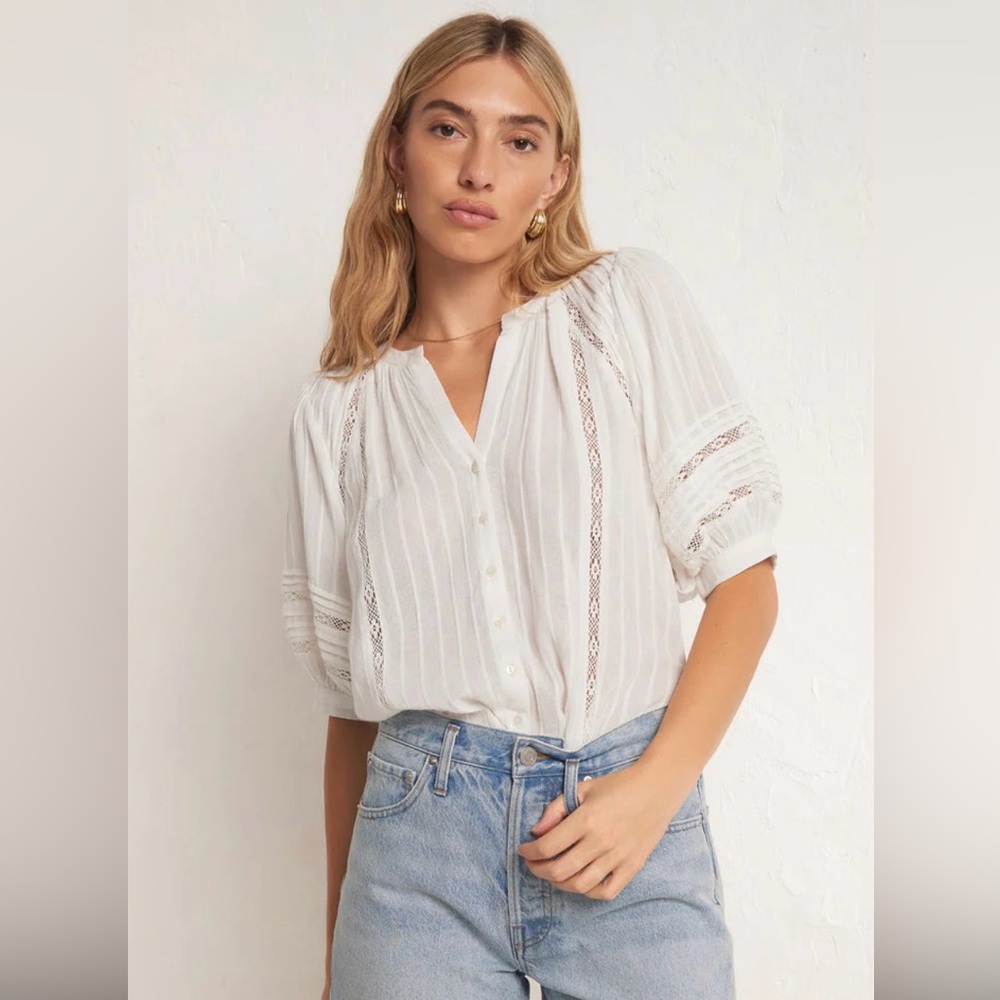 Z Supply Elliot White Lace Boho Shirt. Size Small. Sold out!